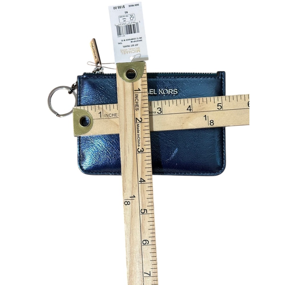 New with tags $188 Michael Kors Metallic Blue Leather Pouch Zipper Key Ring - Picture 15 of 15